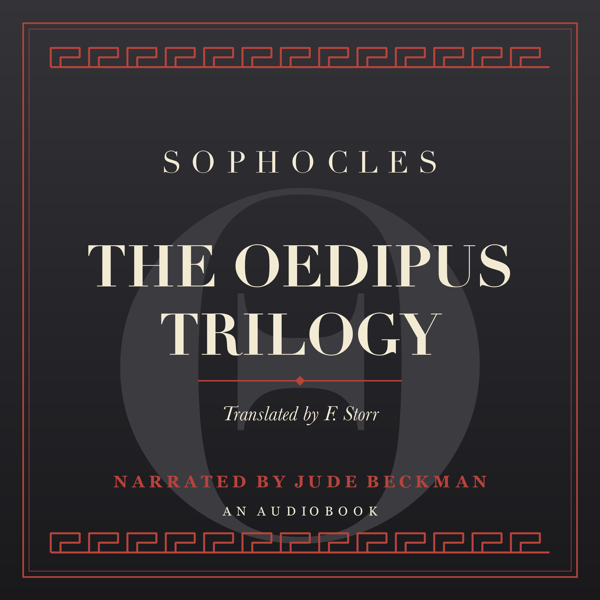 Cover of The Oedipus Trilogy by Sophocles — charcoal with a gold Greek-key border.